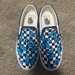 Size 10 blue butterfly checkered vans